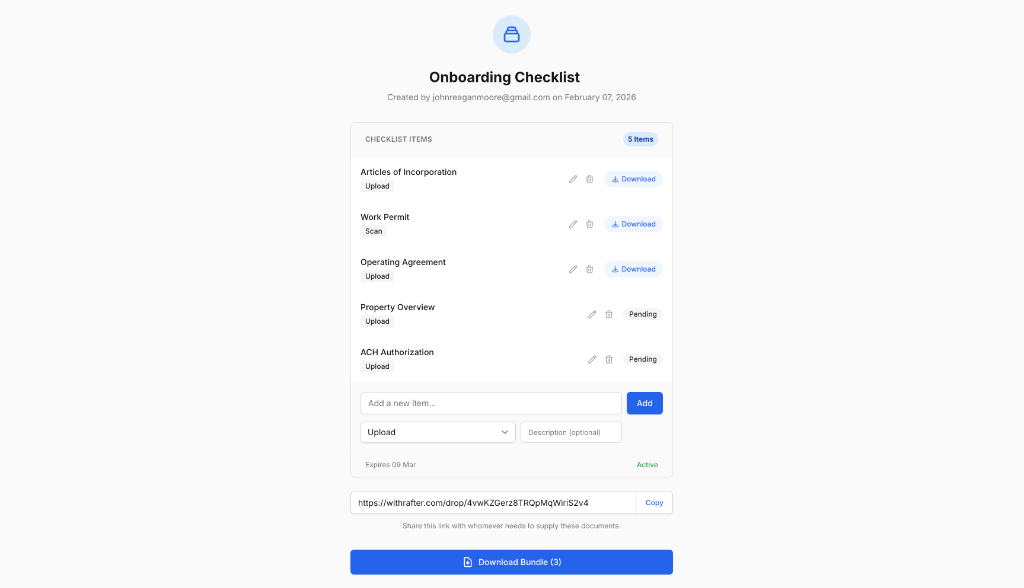 Clean organized Document Checklist interface
